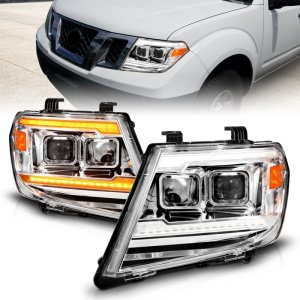 Nissan Frontier Headlights - ANZO - Dual Square Projector + Sequential + Switchback Light Bar - Chrome - `09-`20