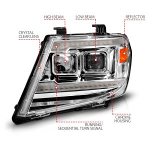 Nissan Frontier Headlights - ANZO - Dual Square Projector + Sequential + Switchback Light Bar - Chrome - `09-`20 Nissan Frontier Headlights - ANZO - Dual Square Projector + Sequential + Switchback Light Bar - Chrome - `09-`20
