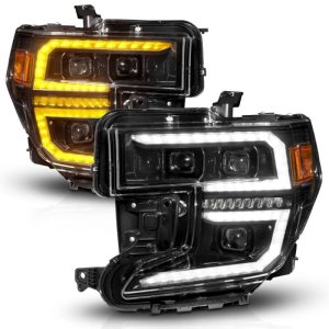 GMC Sierra 1500 Headlights - ANZO - LED Projector, Switchback, Sequential - Black - `19-`21
