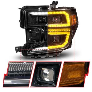 GMC Sierra 1500 Headlights - ANZO - LED Projector, Switchback, Sequential - Black - `19-`21