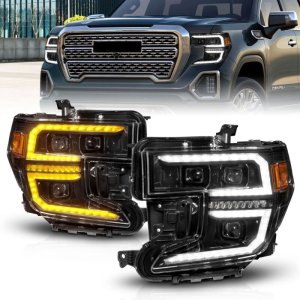 GMC Sierra 1500 Headlights - ANZO - LED Projector, Switchback, Sequential - Black - `19-`21