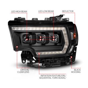 RAM 2500 LED Headlights - Driver Side - ANZO - Z-Series Full LED Proj Headlights DRL/Init/SeqSig - `19-`24