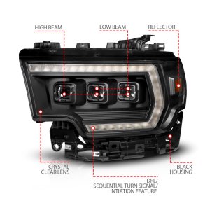 RAM 2500 LED Headlights - Driver Side - ANZO - Z-Series Full LED Proj Headlights DRL/Init/SeqSig - `19-`24