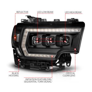RAM 2500 Headlight - Passenger Side - ANZO - Z-Series Full LED Projector DRL/Init/SeqSig - `19-`24