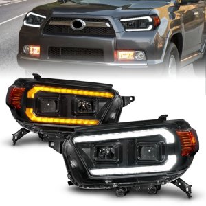 Toyota 4Runner LED/Projector Headlights - ANZO - Square Projector Headlight Set w/LED DRL - Sequential Turn Signal - Clear Lens - Black Housing - Pair - Black - `10-`13