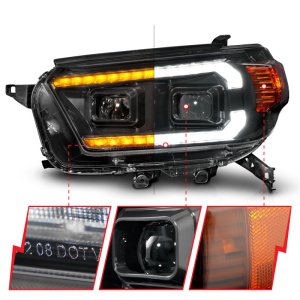 Toyota 4Runner LED/Projector Headlights - ANZO - Square Projector Headlight Set w/LED DRL - Sequential Turn Signal - Clear Lens - Black Housing - Pair - Black - `10-`13