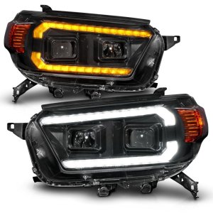 Toyota 4Runner LED/Projector Headlights - ANZO - Square Projector Headlight Set w/LED DRL - Sequential Turn Signal - Clear Lens - Black Housing - Pair - Black - `10-`13