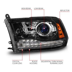Dodge 1500 LED/Projector Headlights - ANZO - Plank Style + Switchback + Sequential - Hyper Black - `09-`18 Dodge 1500 LED/Projector Headlights - ANZO - Plank Style + Switchback + Sequential - Hyper Black - `09-`18