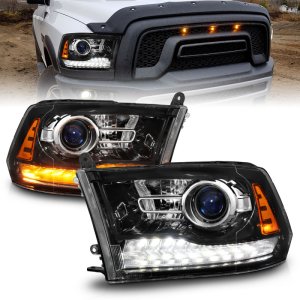 Dodge 1500 LED/Projector Headlights - ANZO - Plank Style + Switchback + Sequential - Hyper Black - `09-`18 Dodge 1500 LED/Projector Headlights - ANZO - Plank Style + Switchback + Sequential - Hyper Black - `09-`18