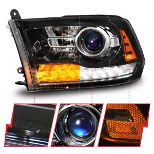 Dodge 3500 LED/Projector Headlights - ANZO - Plank Style + Switchback + Sequential - Hyper Black - `09-`18