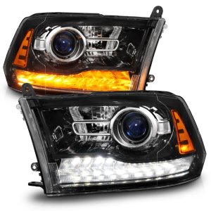 Dodge 3500 LED/Projector Headlights - ANZO - Plank Style + Switchback + Sequential - Hyper Black - `09-`18