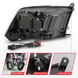 Dodge Ram 1500 LED/Projector Headlights - ANZO - Plank Style, Switchback, Sequential - Matte Black - `09-`18
