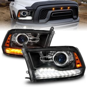 Dodge Ram 2500 LED/Projector Headlights - ANZO - Plank Style, Switchback, Sequential - Matte Black - `09-`18