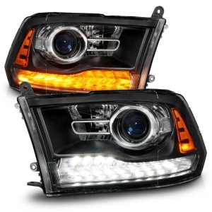 Dodge Ram 2500 LED/Projector Headlights - ANZO - Plank Style, Switchback, Sequential - Matte Black - `09-`18