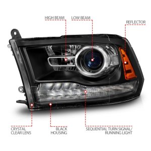 Dodge Ram 3500 LED/Projector Headlights - ANZO - Plank Style, Switchback, Sequential - Matte Black - `09-`18 Dodge Ram 3500 LED/Projector Headlights - ANZO - Plank Style, Switchback, Sequential - Matte Black - `09-`18