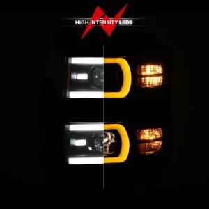 Chevrolet Silverado 1500 Projector Headlights - ANZO - Dual Switchback + Sequential LED Tube - Black - `14-`15