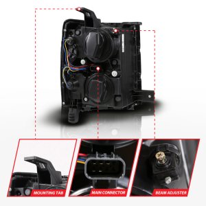 Chevrolet Silverado 1500 Projector Headlights - ANZO - Dual Switchback + Sequential LED Tube - Black - `14-`15