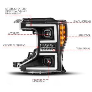 Ford Super Duty LED/Projector Headlight - Driver Side - ANZO - Z-Series Full LED Proj Headlights SeqSig - `20-`22