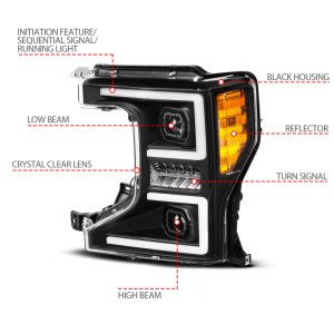 Ford Super Duty LED/Projector Headlight - Driver Side - ANZO - Z-Series Full LED Proj Headlights SeqSig - `20-`22
