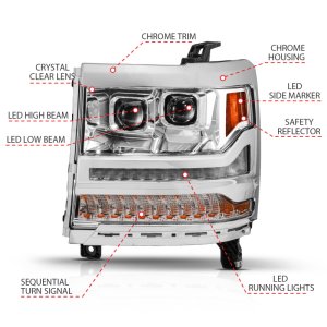 Chevrolet Silverado 1500 LED/Projector Headlights - ANZO - Full LED - Chrome - `16-`18 Chevrolet Silverado 1500 LED/Projector Headlights - ANZO - Full LED - Chrome - `16-`18