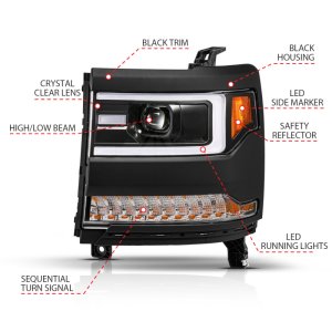 Chevrolet Silverado 1500 Headlights - ANZO - LED Proj Light Bar Style - Black - `16-`18