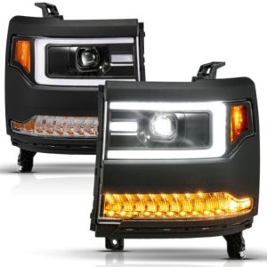 Chevrolet Silverado 1500 Headlights - ANZO - LED Proj Light Bar Style - Black - `16-`18