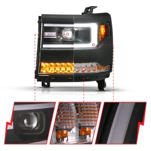 Chevrolet Silverado 1500 Headlights - ANZO - LED Proj Light Bar Style - Black - `16-`18