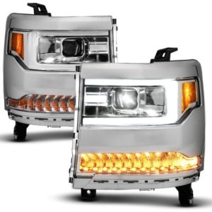 Chevrolet Silverado 1500 LED/Projector Headlights - ANZO - Light Bar Style - Chrome - `16-`18