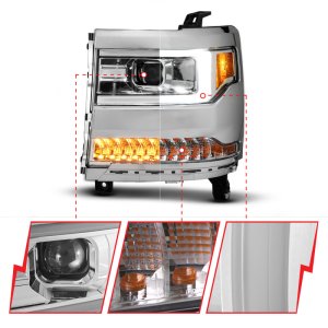 Chevrolet Silverado 1500 LED/Projector Headlights - ANZO - Light Bar Style - Chrome - `16-`18