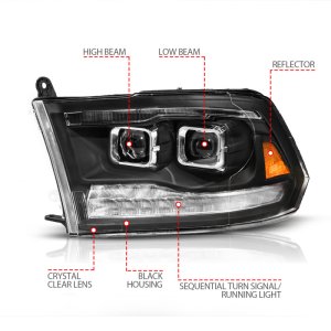 Dodge RAM 3500 LED Headlights - ANZO - Proj SeqSig - Black - `10-`18 Dodge RAM 3500 LED Headlights - ANZO - Proj SeqSig - Black - `10-`18
