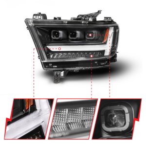 Ram 1500 Headlights - Driver Side - ANZO - Full LED Proj Headlights DRL/SeqSig - Black - `19-`24 Ram 1500 Headlights - Driver Side - ANZO - Full LED Proj Headlights DRL/SeqSig - Black - `19-`24