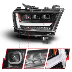 RAM 1500 LED Projector Headlight - Passenger Side - ANZO - Full LED Proj DRL/SeqSig - Black - `19-`24