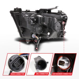 RAM 1500 LED Projector Headlight - Passenger Side - ANZO - Full LED Proj DRL/SeqSig - Black - `19-`24