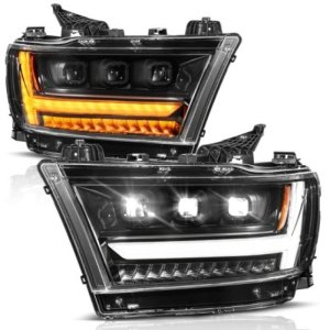 RAM 1500 LED Projector Headlight - Passenger Side - ANZO - Full LED Proj DRL/SeqSig - Black - `19-`24