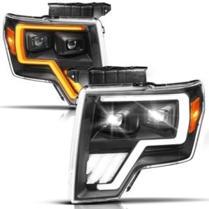 Ford F-150 LED Headlights - ANZO - Full LED Proj Headlights Init/SeqSig - Black - `09-`14