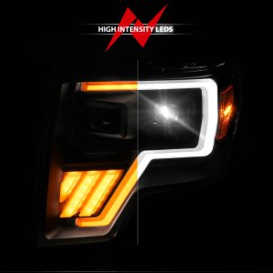Ford F-150 LED Headlights - ANZO - Full LED Proj Headlights Init/SeqSig - Black - `09-`14