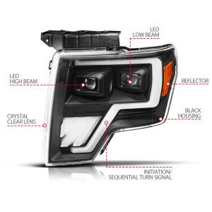 Ford F-150 LED Headlights - ANZO - Full LED Proj Headlights Init/SeqSig - Black - `09-`14