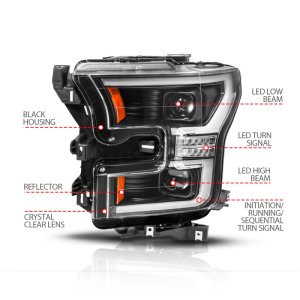 Ford F-150 LED/Projector Headlights - ANZO - Full LED Proj Headlights Init/SeqSig - Black - `15-`17