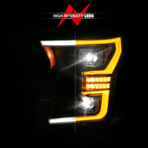 Ford F-150 LED/Projector Headlights - ANZO - Full LED Proj Headlights Init/SeqSig - Black - `15-`17