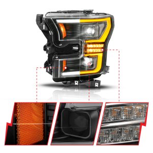 Ford F-150 LED/Projector Headlights - ANZO - Full LED Proj Headlights Init/SeqSig - Black - `15-`17