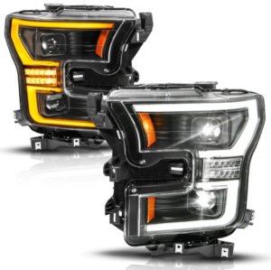 Ford F-150 LED/Projector Headlights - ANZO - Full LED Proj Headlights Init/SeqSig - Black - `15-`17
