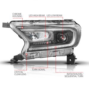 Ford Ranger LED/Projector Headlights - ANZO - Full LED Proj Init/DRL/SeqSig - Black - `19-`23 Ford Ranger LED/Projector Headlights - ANZO - Full LED Proj Init/DRL/SeqSig - Black - `19-`23