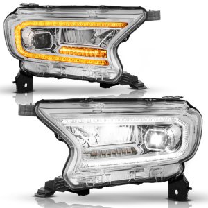 Ford Ranger LED/Projector Headlights - ANZO - DRL/SeqSig - Chrome - `19-`23