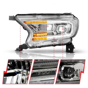 Ford Ranger LED/Projector Headlights - ANZO - DRL/SeqSig - Chrome - `19-`23