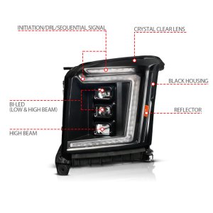 GMC Yukon XL LED/Projector Headlight - Driver Side - ANZO - Full LED - Black - `15-`20