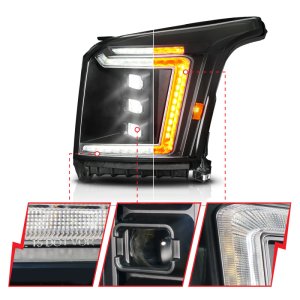 GMC Yukon XL LED/Projector Headlight - Driver Side - ANZO - Full LED - Black - `15-`20
