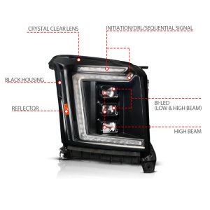 GMC Yukon LED/Projector Headlights - Passenger Side - ANZO - Full LED Projection - Black - `15-`20