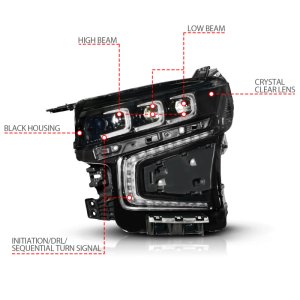 Chevrolet Suburban LED/Projector Headlights - Right Side - ANZO - LED Light Bar Style with Sequential DRL - Black - `21-`23 Chevrolet Suburban LED/Projector Headlights - Right Side - ANZO - LED Light Bar Style with Sequential DRL - Black - `21-`23