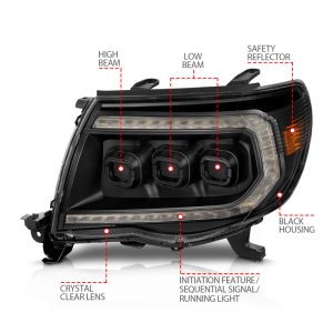 Toyota Tacoma LED Headlights - ANZO - Full LED Proj White DRL/Init/SeqSig - Black - `05-`11