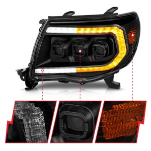 Toyota Tacoma LED Headlights - ANZO - Full LED Proj White DRL/Init/SeqSig - Black - `05-`11